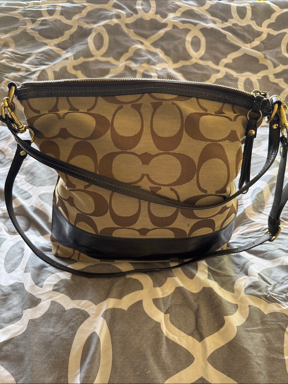 Coach Tan and Brown Signature Canvas Shoulder Bag